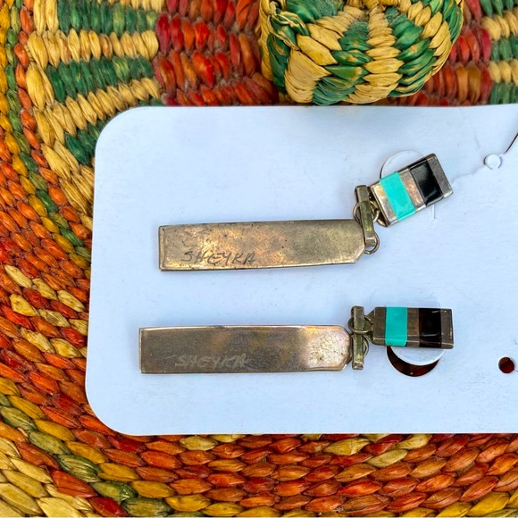 Multi-Stone Inlay Sterling Silver Earrings - Picture 2 of 3